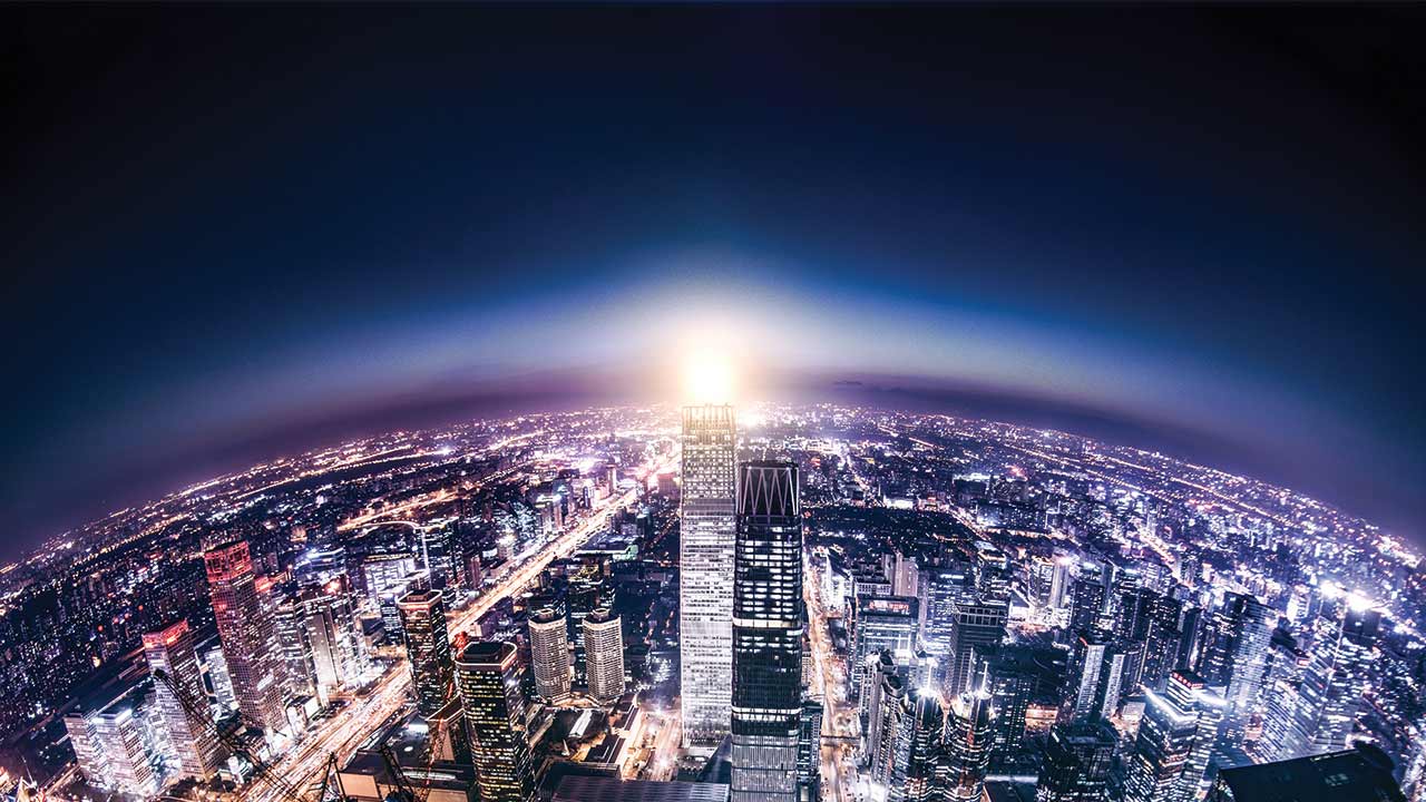 City view from the above at night